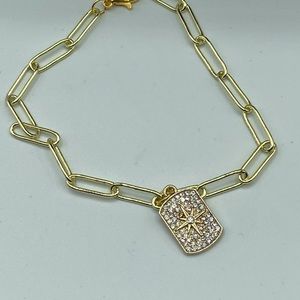 Gold plated bracelet w rectangle micro pave star charm